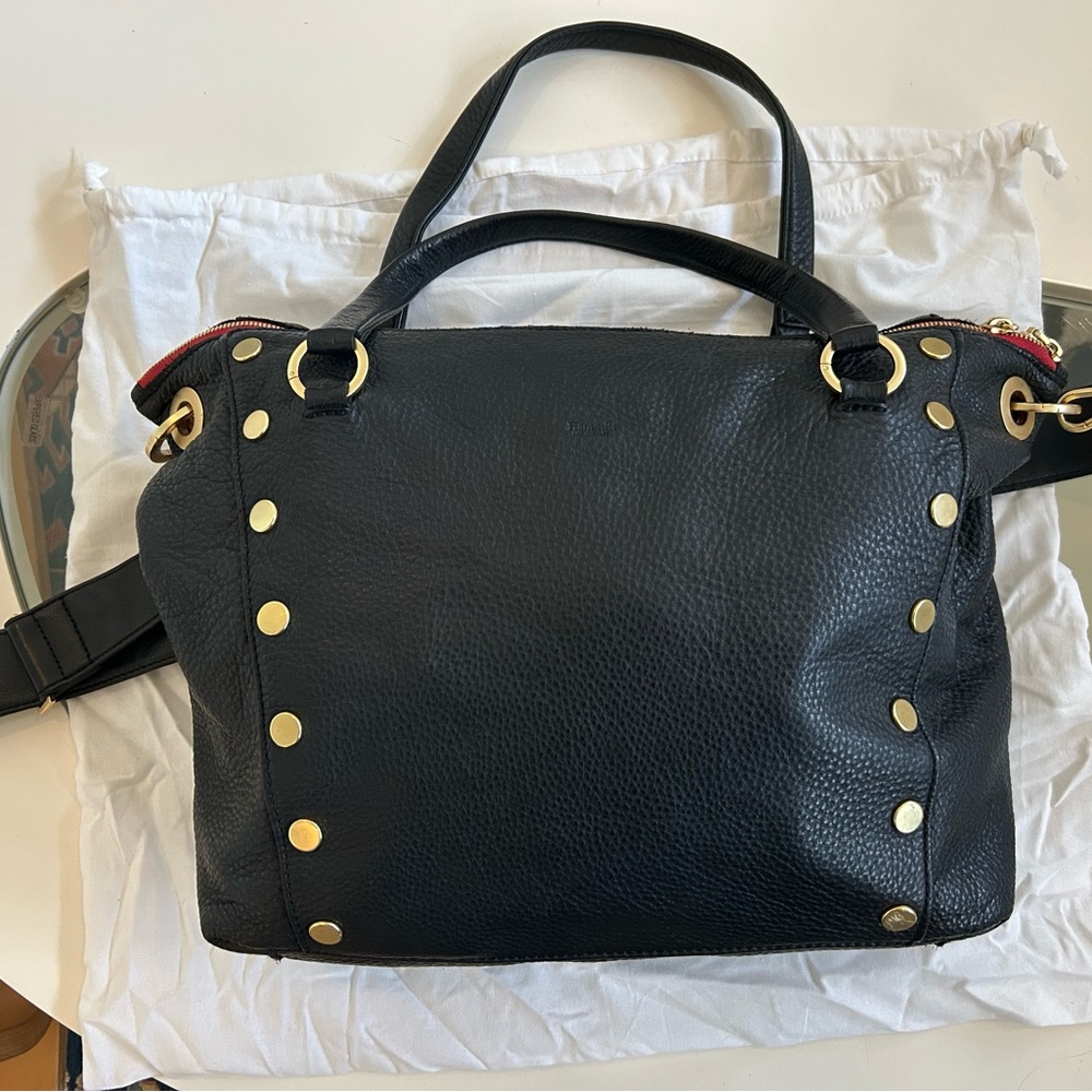 Hammitt Daniel Large Black Brushed Gold Red Zip